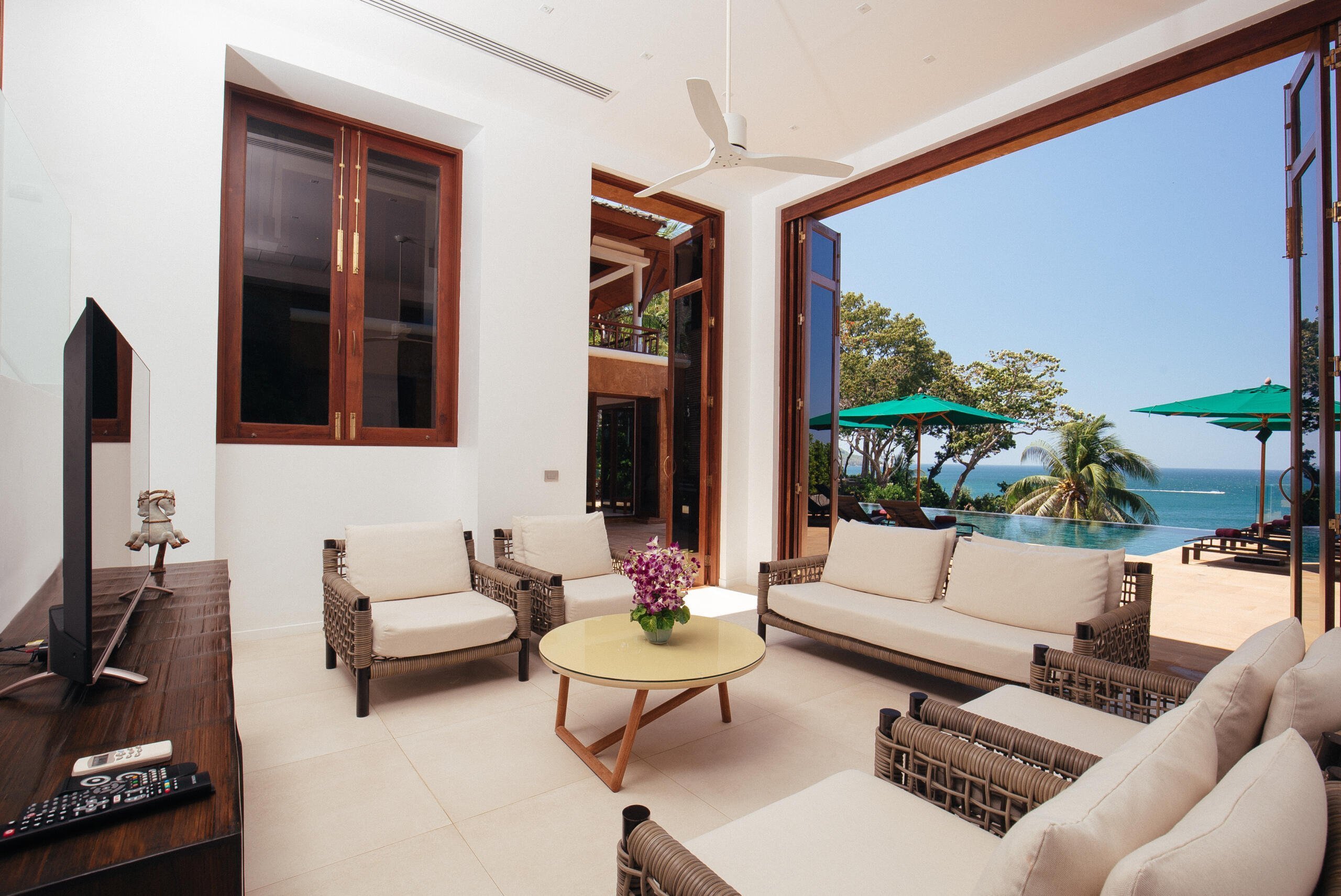 villa sunyata living room by the pool